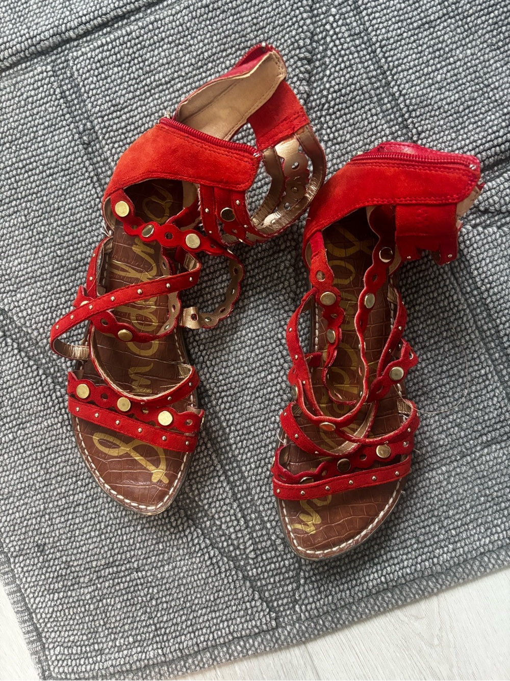 Sam Edelman Red Studded Suede Strappy Sandals